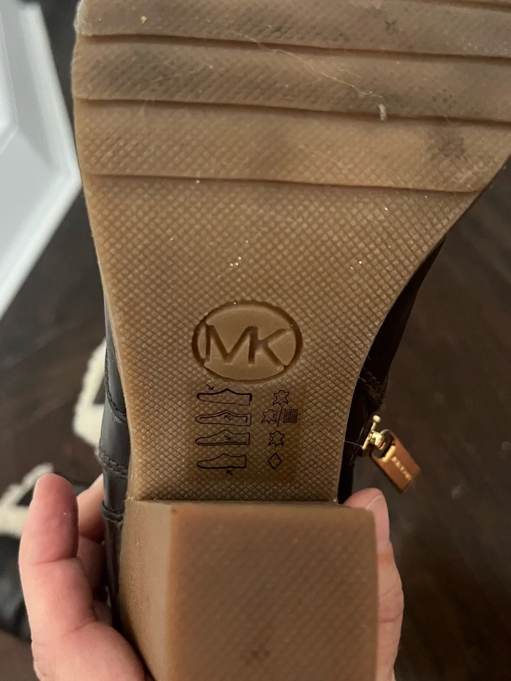 Michael Kors Dark Brown Leather Shearling-Trim Block Heel Ankle Boots
